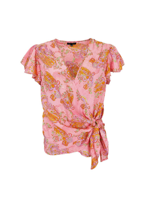 a pink shirt with orange paisley pattern