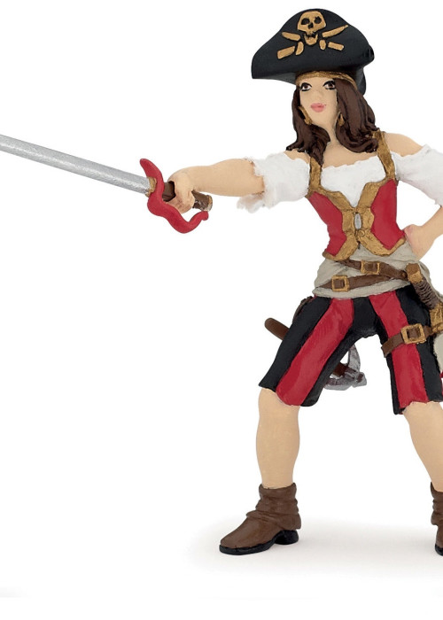 a toy pirate woman holding a sword