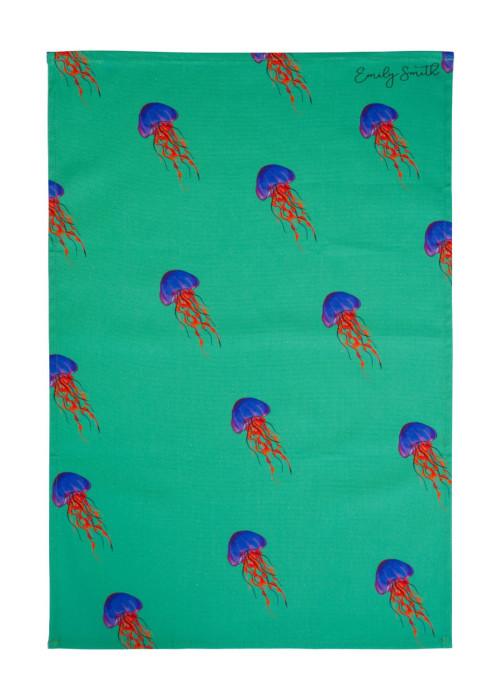 a green towel with jellyfish on it