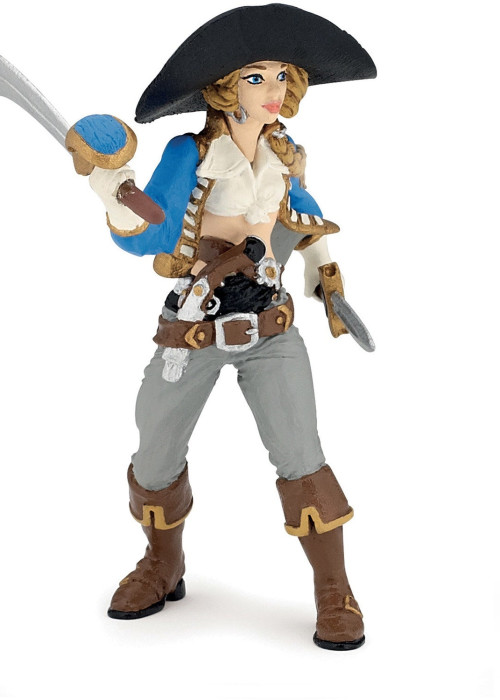 a toy figurine of a woman in a pirate garment