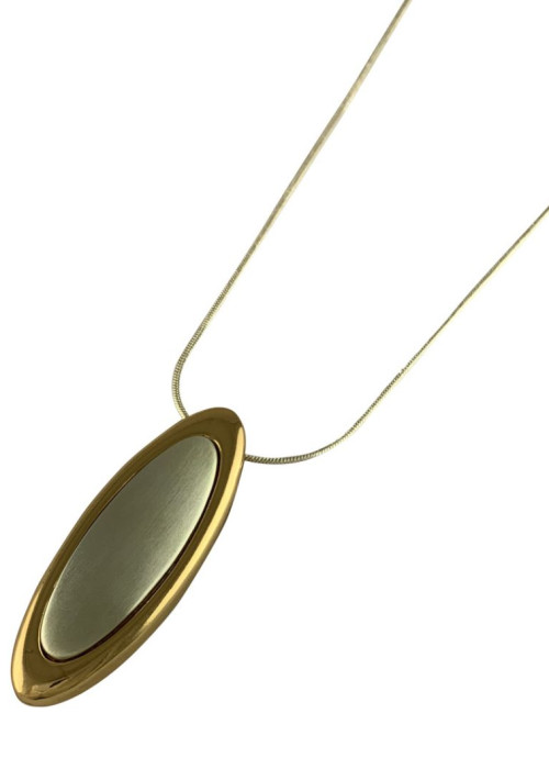 a gold oval necklace with a gold oval pendant