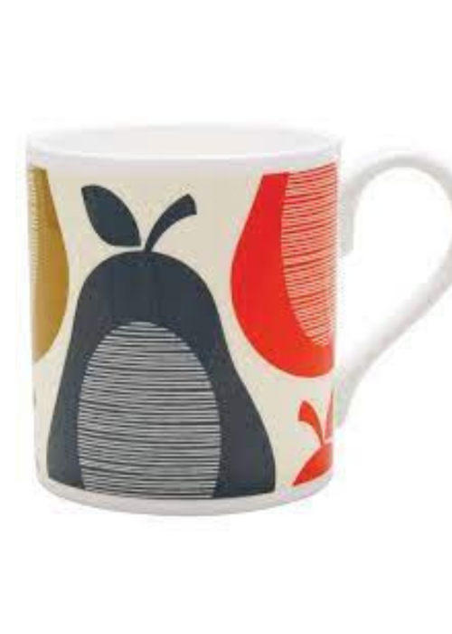 a white mug with a colorful design