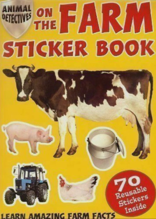 a yellow cover with a cow and pig and tractor