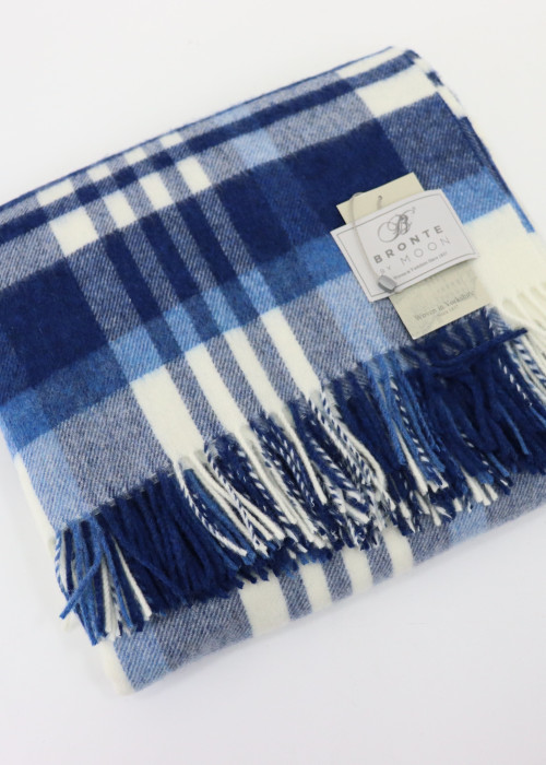 a blue and white plaid blanket