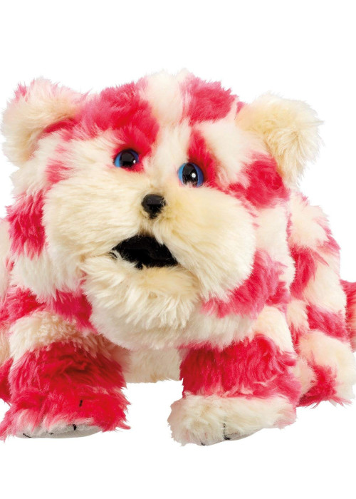 a stuffed animal with a white and red striped pattern