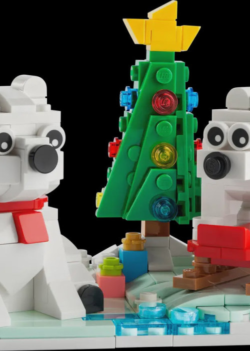 a toy polar bears and a christmas tree