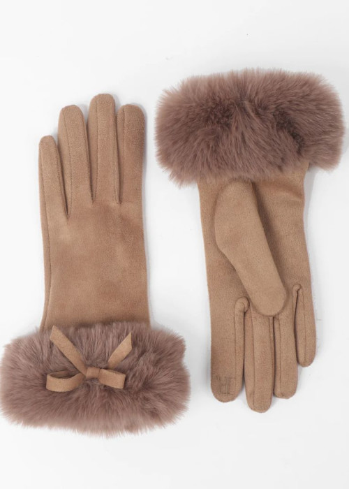 a pair of brown gloves with fur