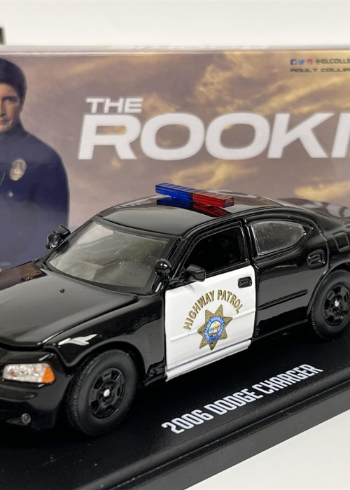 a toy police car in a box