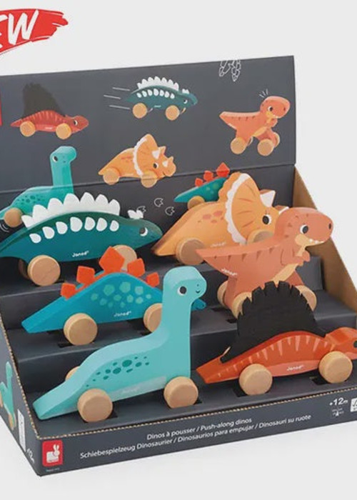 a box of wooden dinosaurs