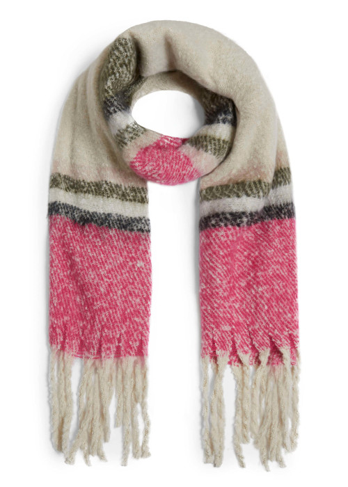 a pink and white scarf
