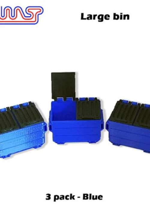 a group of blue plastic boxes