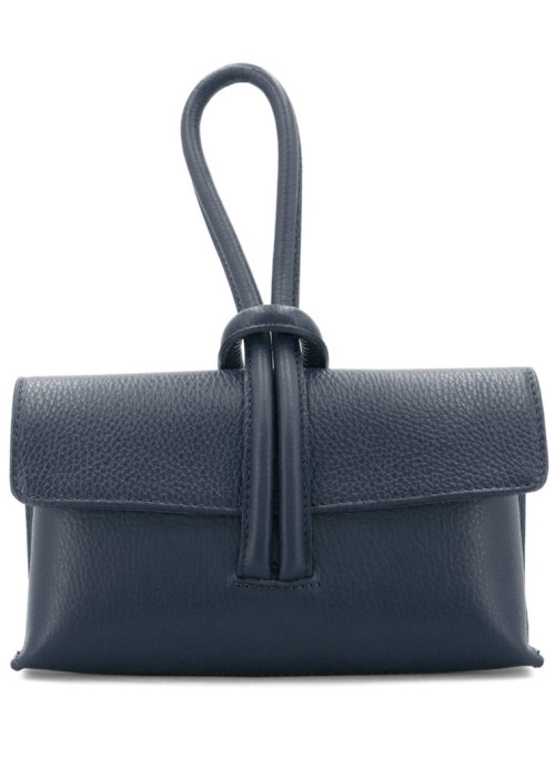 a black leather purse with a strap