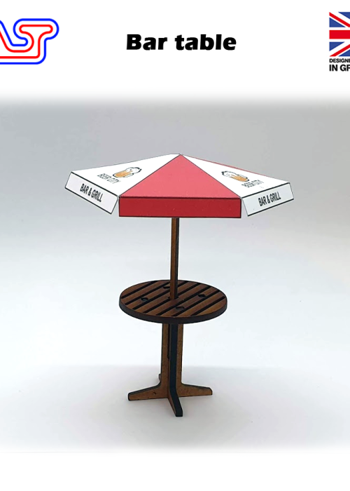 a table with a umbrella