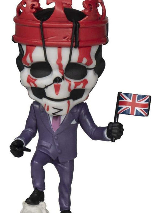 a toy figurine of a skull with a flag