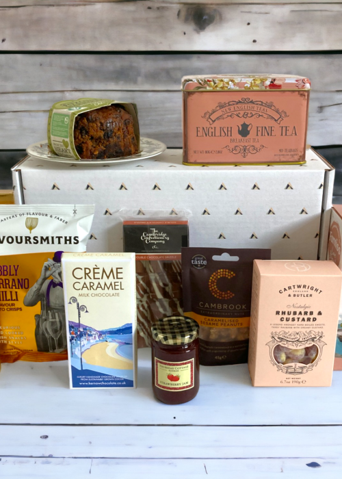 a group of boxes and food on a table