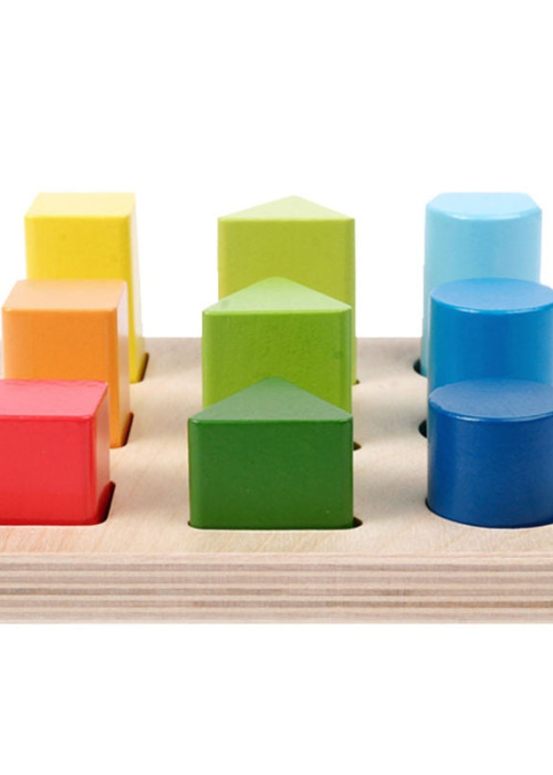 a wooden toy with different colored blocks