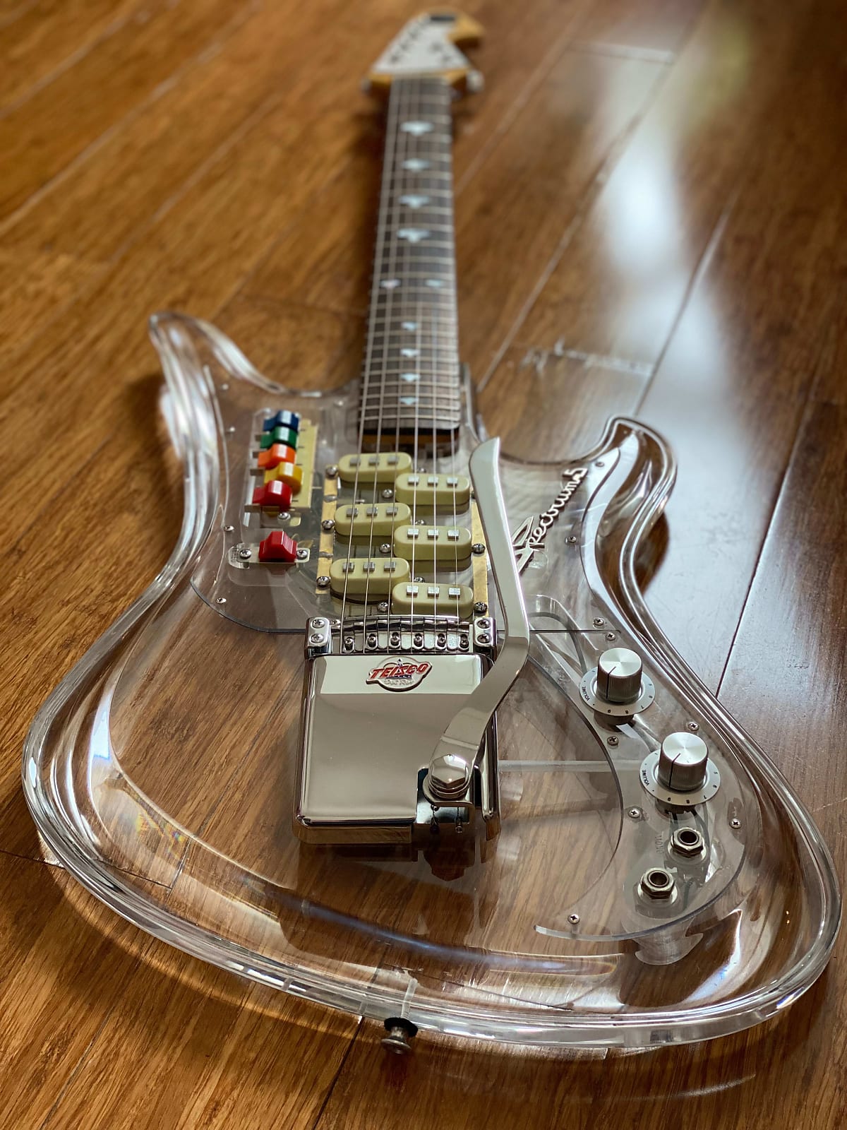 A Japanese-made 1990s reissue of a Teisco Spectrum 5.