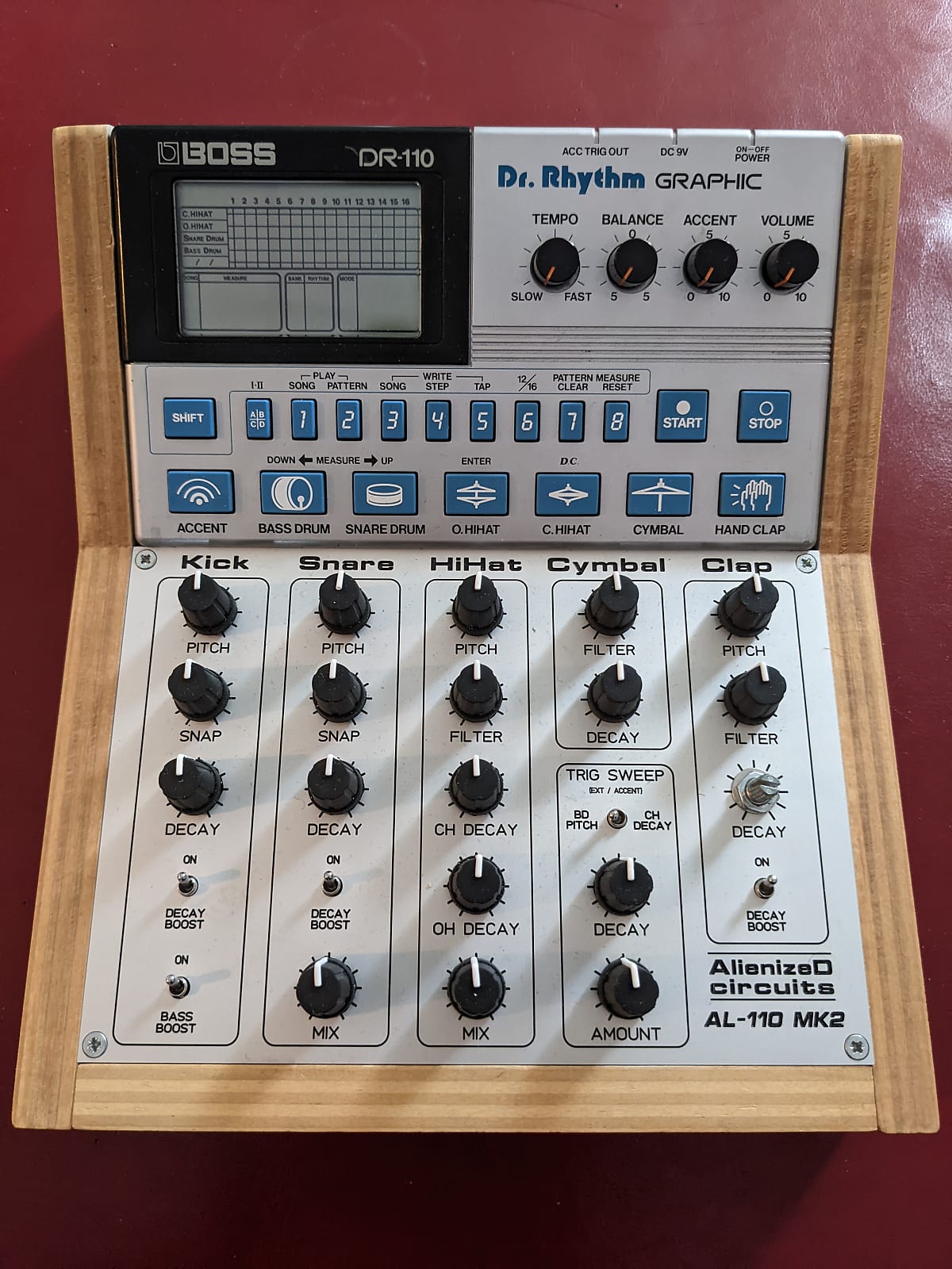 This is a Boss DR-110 Analog Drum Machine with the AL-110 AlienizeD Mod MKII