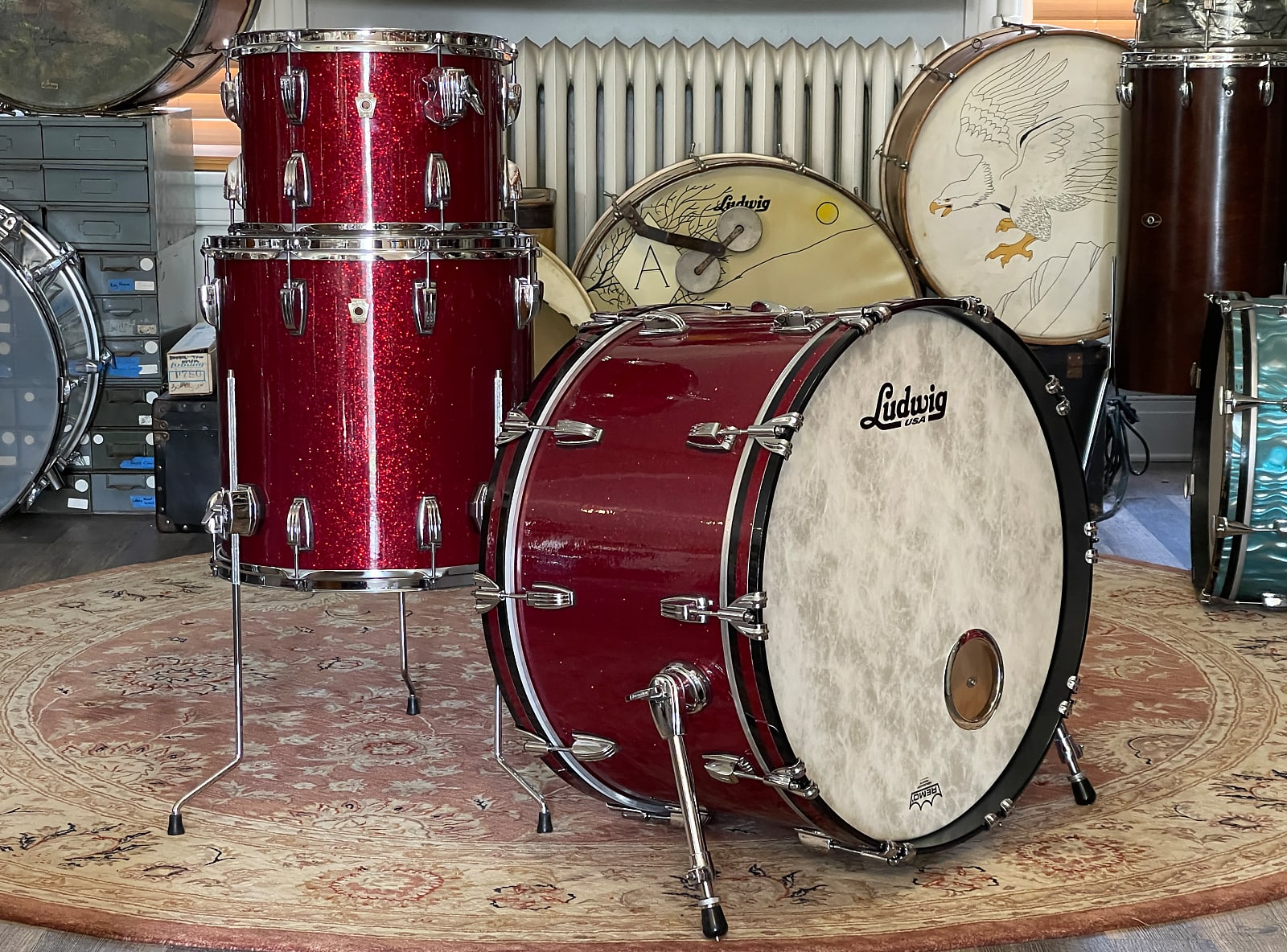 Ludwig Classic Maple Red Sparkle 'Pro Beat' 24/13/16 Drum Kit 14x24