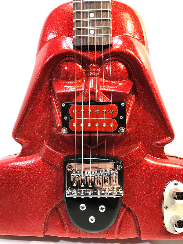 Electric guitar made out of a vintage star wars action figure case because who the hell knows why The Blinged Out Darth Vadercaster 2020 Hot Rod Red Sparkle