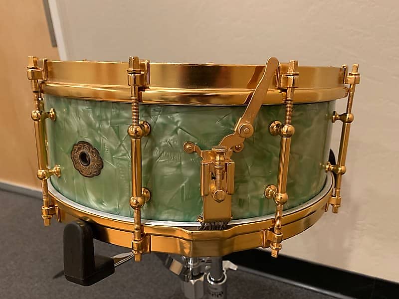 1928 Slingerland Fancher Model 5.5x14 Snare Drum in Sea Green Pearl