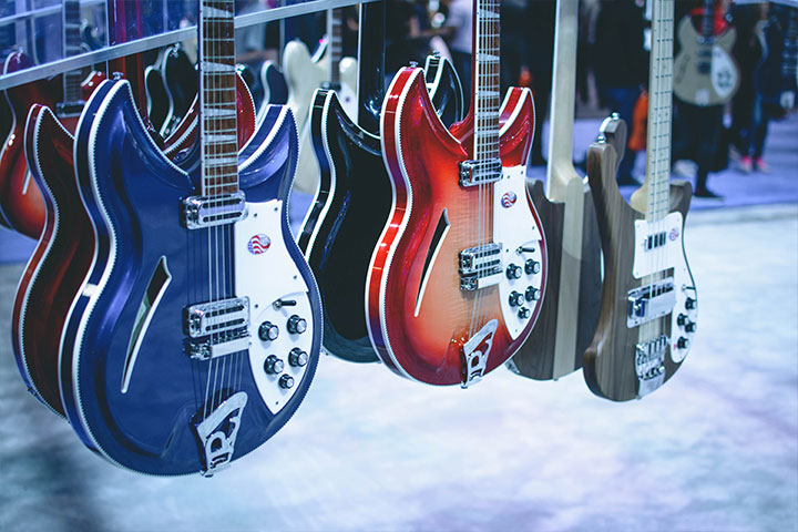selection of Rickenbacker guitars