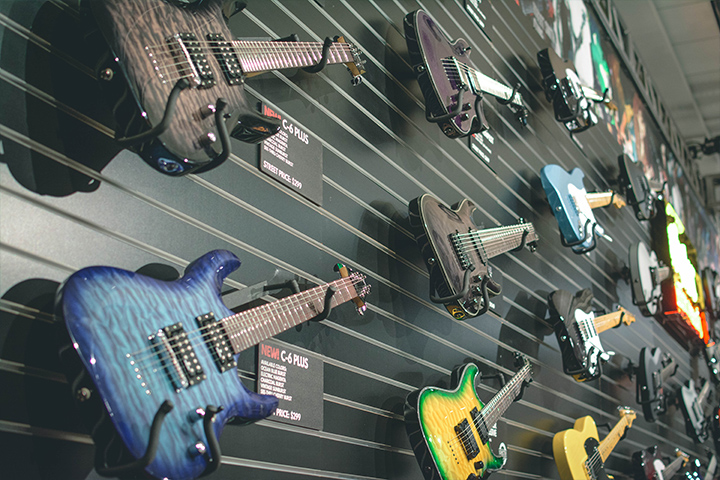 selection of Schecter guitars