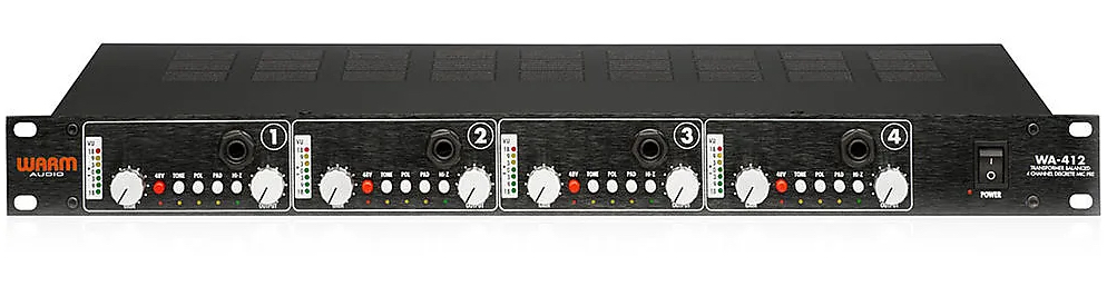 This is a Warm Audio WA-412 4-Channel Mic Preamp with DI.