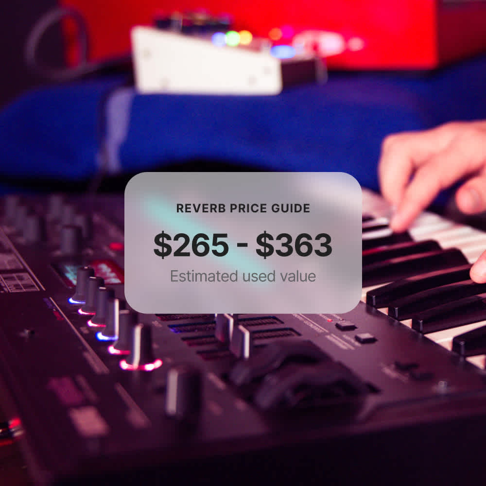 Reverb Price Guide showing the average used value for a Korg Opsix between $265 and $363