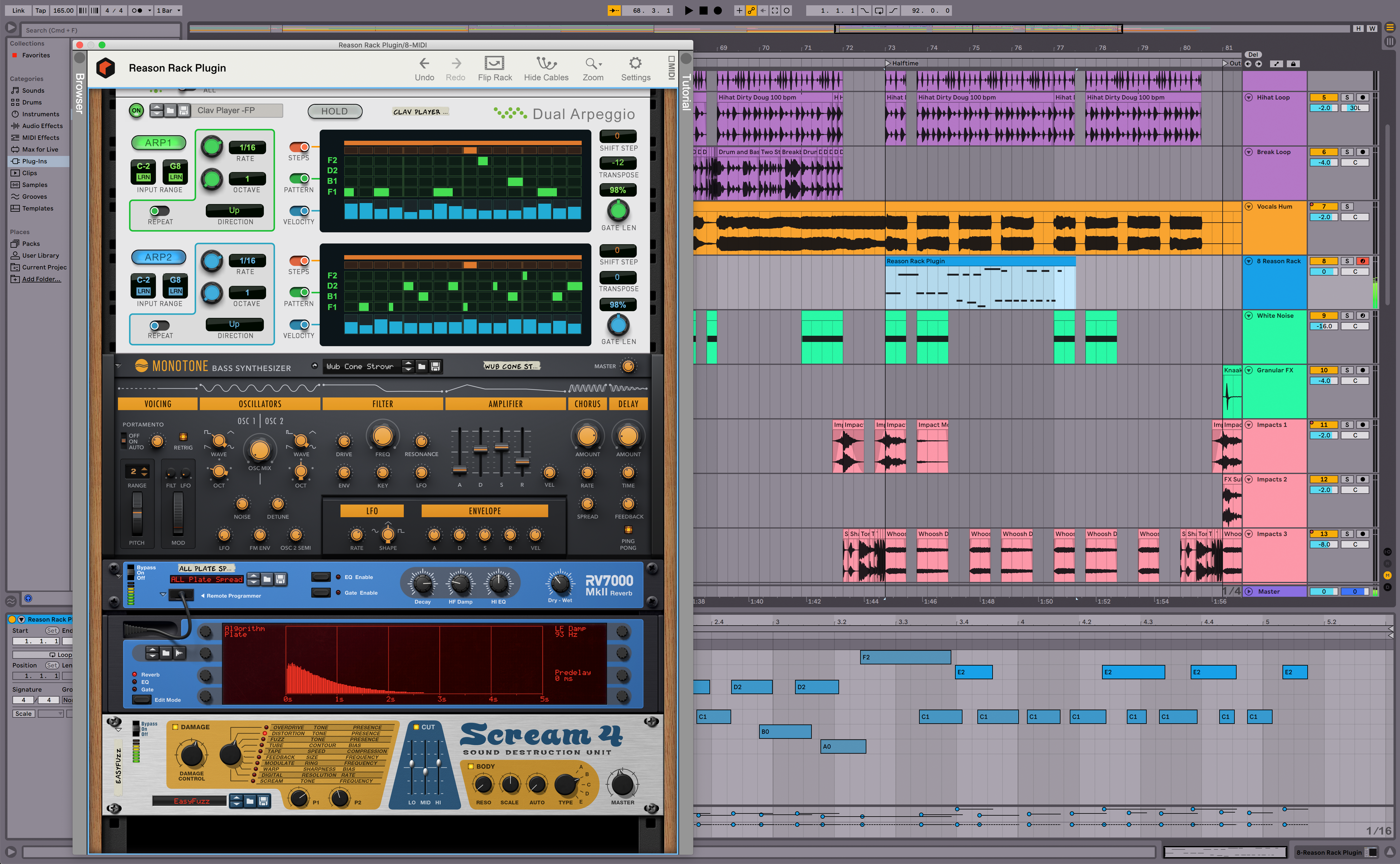 Reason Rack being used as a plugin within Ableton Live