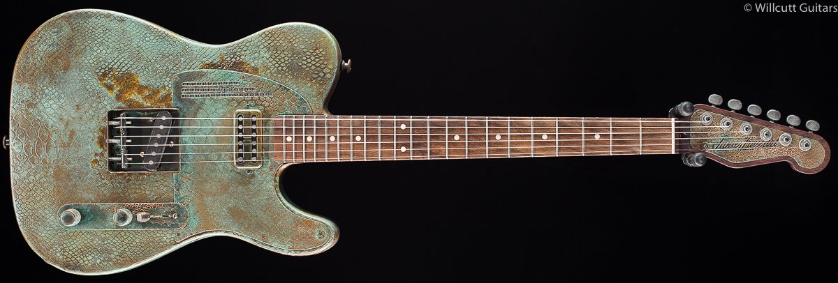Trussart SteelCaster Titanic Green Snakeskin Engraved