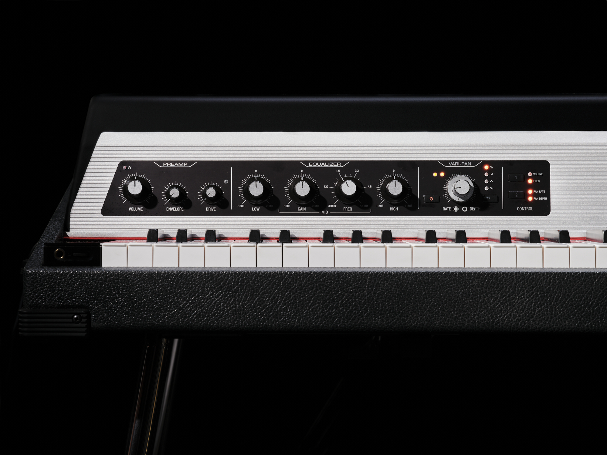 A close-up of the preamp controls