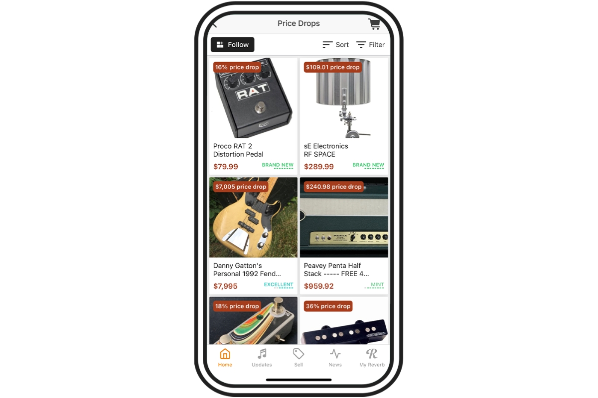 How our Price Drops collection appears in Reverb's app