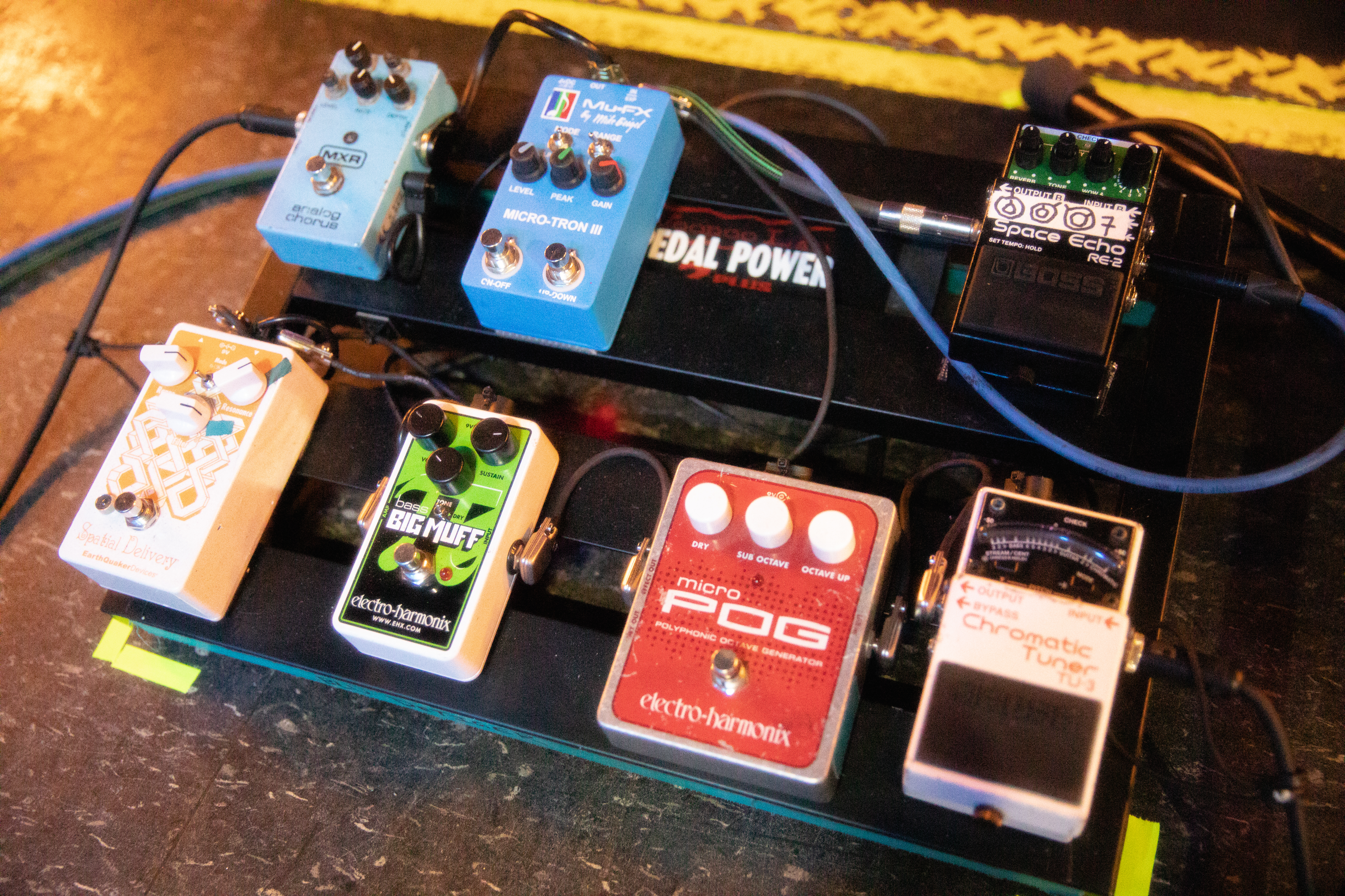 Blu DeTiger's pedalboard at the Metro, November 8, 2022.