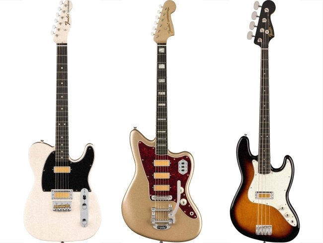 Fender Gold Foil Telecaster, Jazzmaster and Jazz Bass