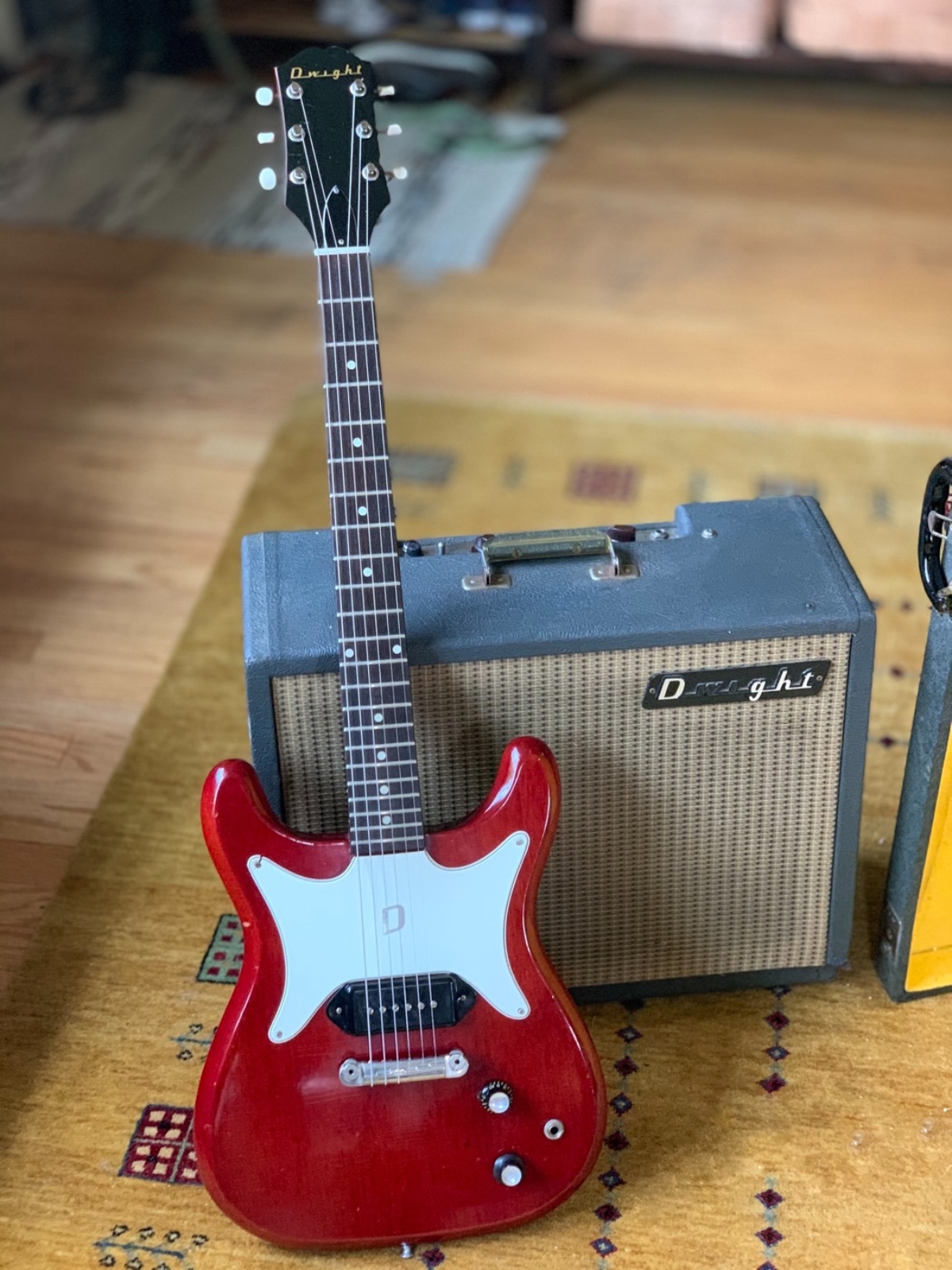 A Dwight-branded Epiphone Coronet with matching amp.