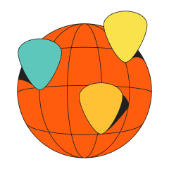 Globe with guitar picks as map pins