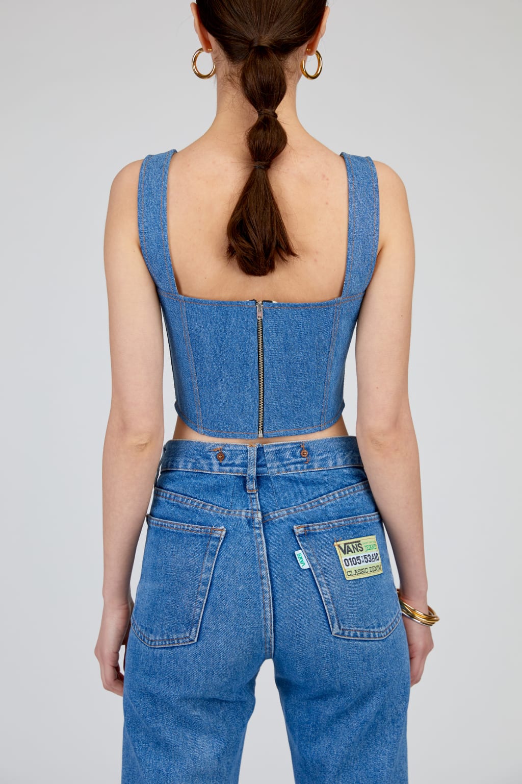 Recycled Coated Denim Seamed Corset Top