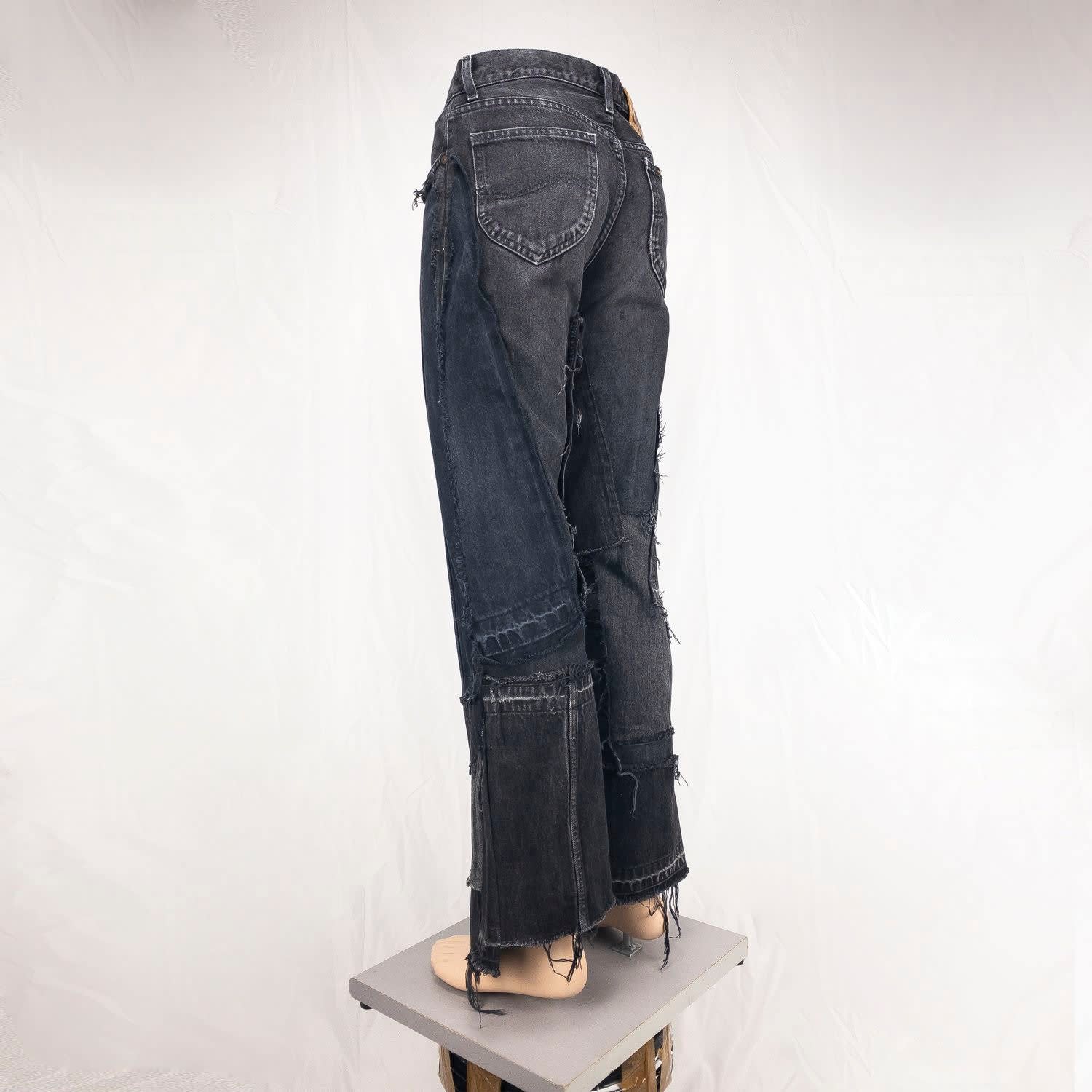 Jeans Straight Flare Reworked Vintage Paneled Black | Revibe