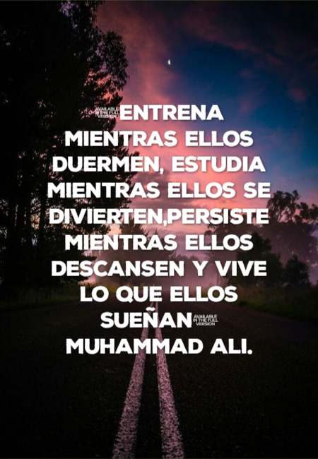 Frases de la Vida - "Entrena mientras ellos duermen, estudia mientras ellos se divierten,persiste mientras ellos descansen y vive lo que ellos sueñan" Muhammad Ali.