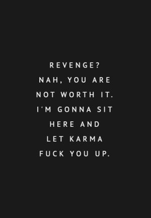 Revenge? Nah, you are not worth it. I'm gonna sit here and let karma fuck you up.