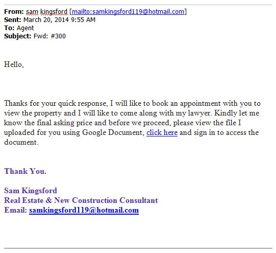 phishing email to real estate agents