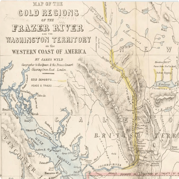 Map of the Gold Regions of the Frazer River and the Washington Territory on the Western Coast of America. 1858.