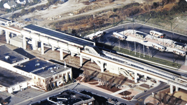 Metrotown Station was part of the initial SkyTrain line, seen here in 1986.