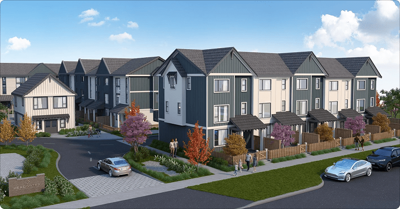 3D rendering of the Headwater townhomes development.