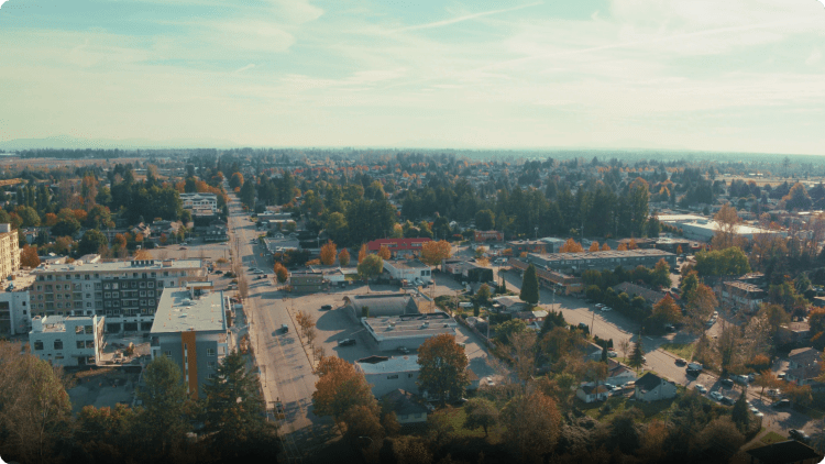 An aerial view of Langley Township shows its unique development history, combining urban and rural amenities.
