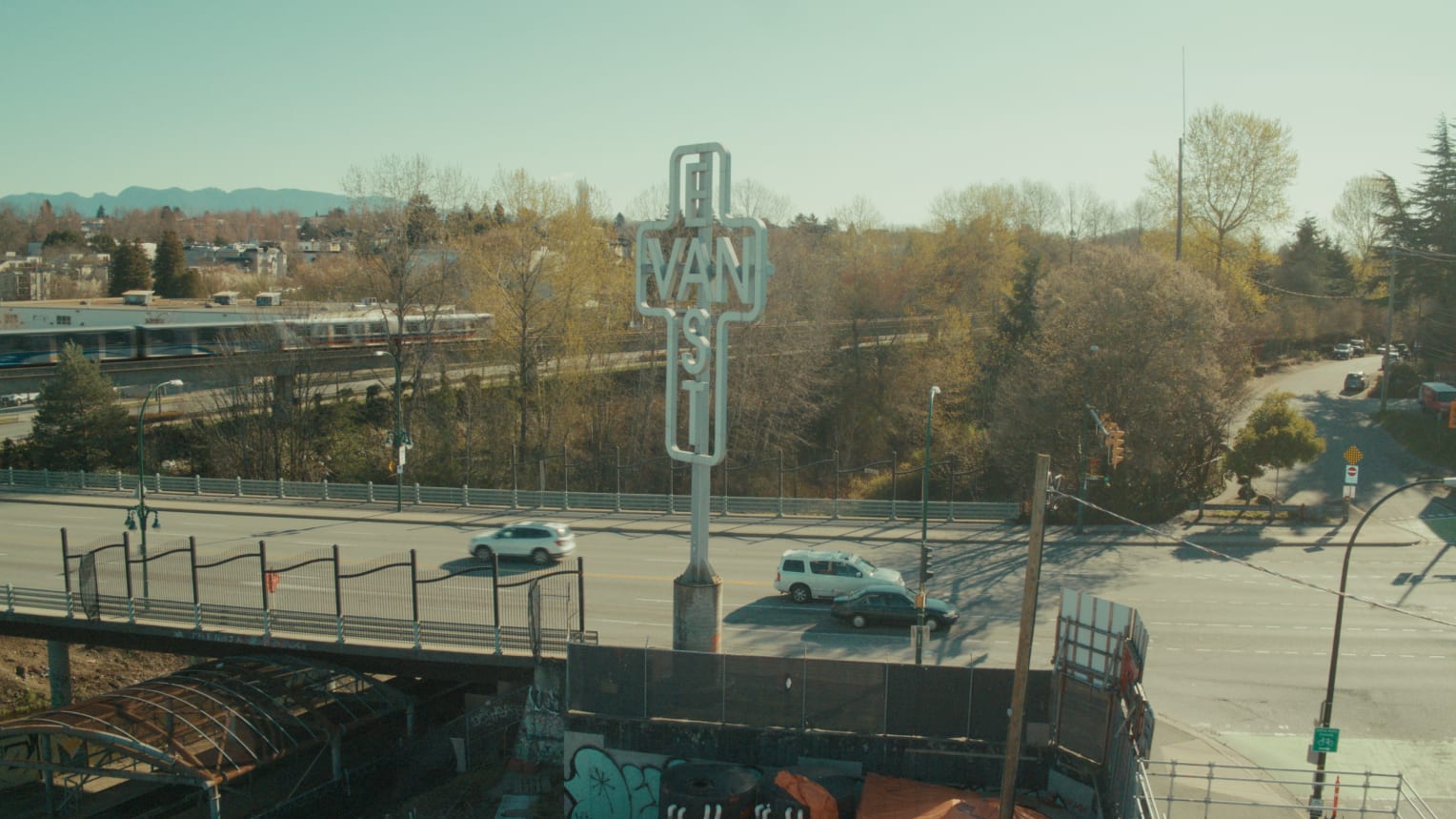 The East Van Cross marks the entrance to this neighbourhood.