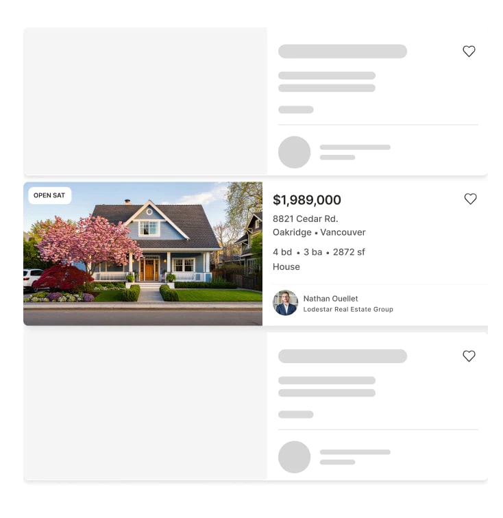 When buyers browse homes, they see the agent representing each listing directly on the listing card.