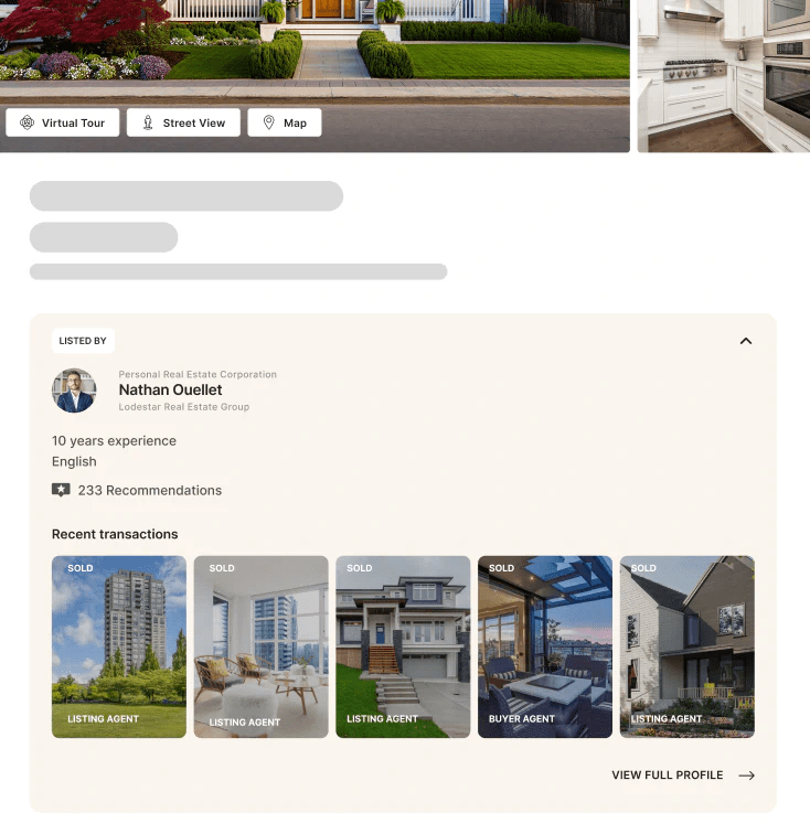 Your photo, recommendations and professional credentials appear alongside the listing so buyers know who represents the home.