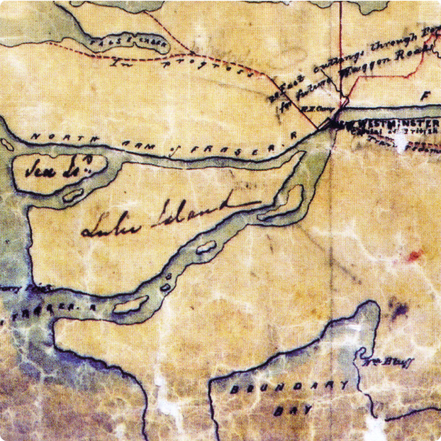 Richard Clement Moody created this map around 1860, and at a later date the label “Lulu Island” was added, in different handwriting.